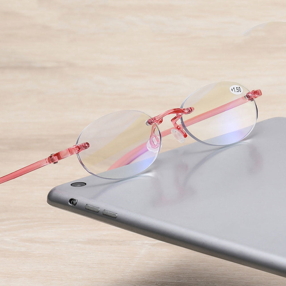 3 Pairs of Pink Frameless TR90 Anti-blue light Reading Glasses 3.00 for Women Rimless Presbyopic Glasses Lightweight Over Readers +3.0