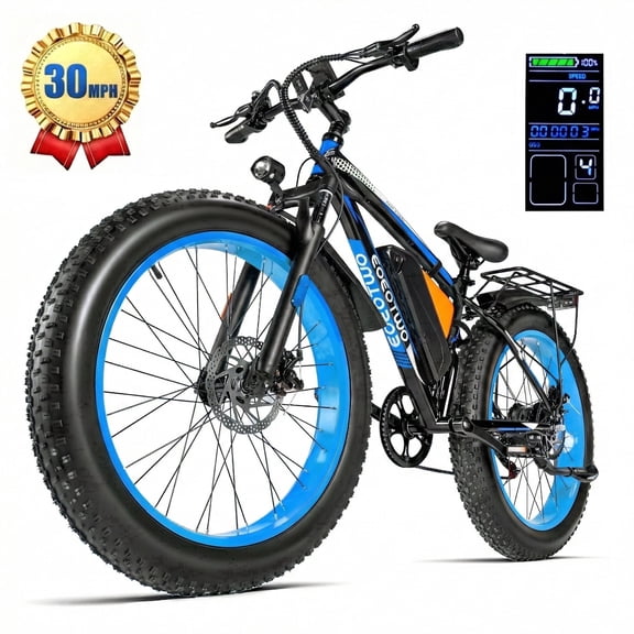 EOEOTWO 26x4.0 Fat Tire Electric Mountain Bike, Peak 1500W Motor Up to 30MPH, 48V 20Ah Long Range E-Mountain Bike, 7-Speed Off-Road Snow Ebike UL2849