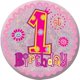 thumbnail image 1 of Amscan - Chapa de Fiesta Diseño Holográfico 1er Cumpleaños (Rosa), 1 of 2