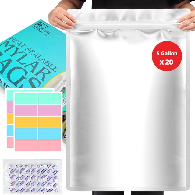 Bolsas Mylar de 5 galones con absorbedores de oxígeno, 20 piezas, SHXWELL