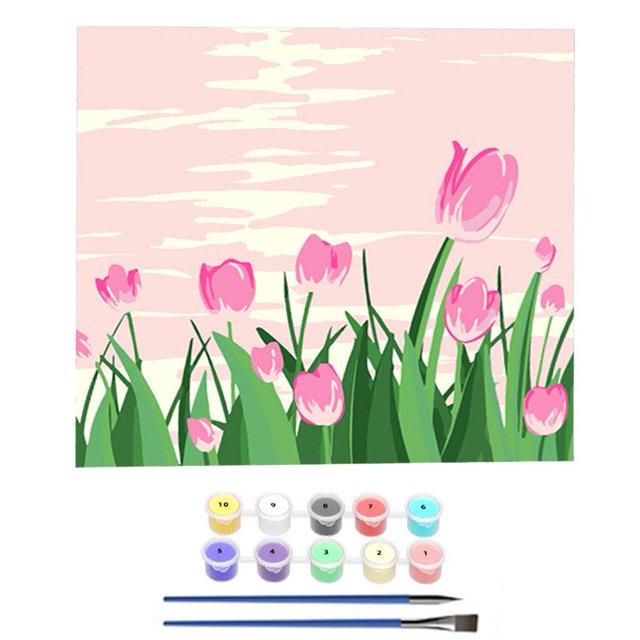 TQEHS Pintura digital DIY Nueva pintura al óleo digital Paisaje Pintura de flores Hau M2G8