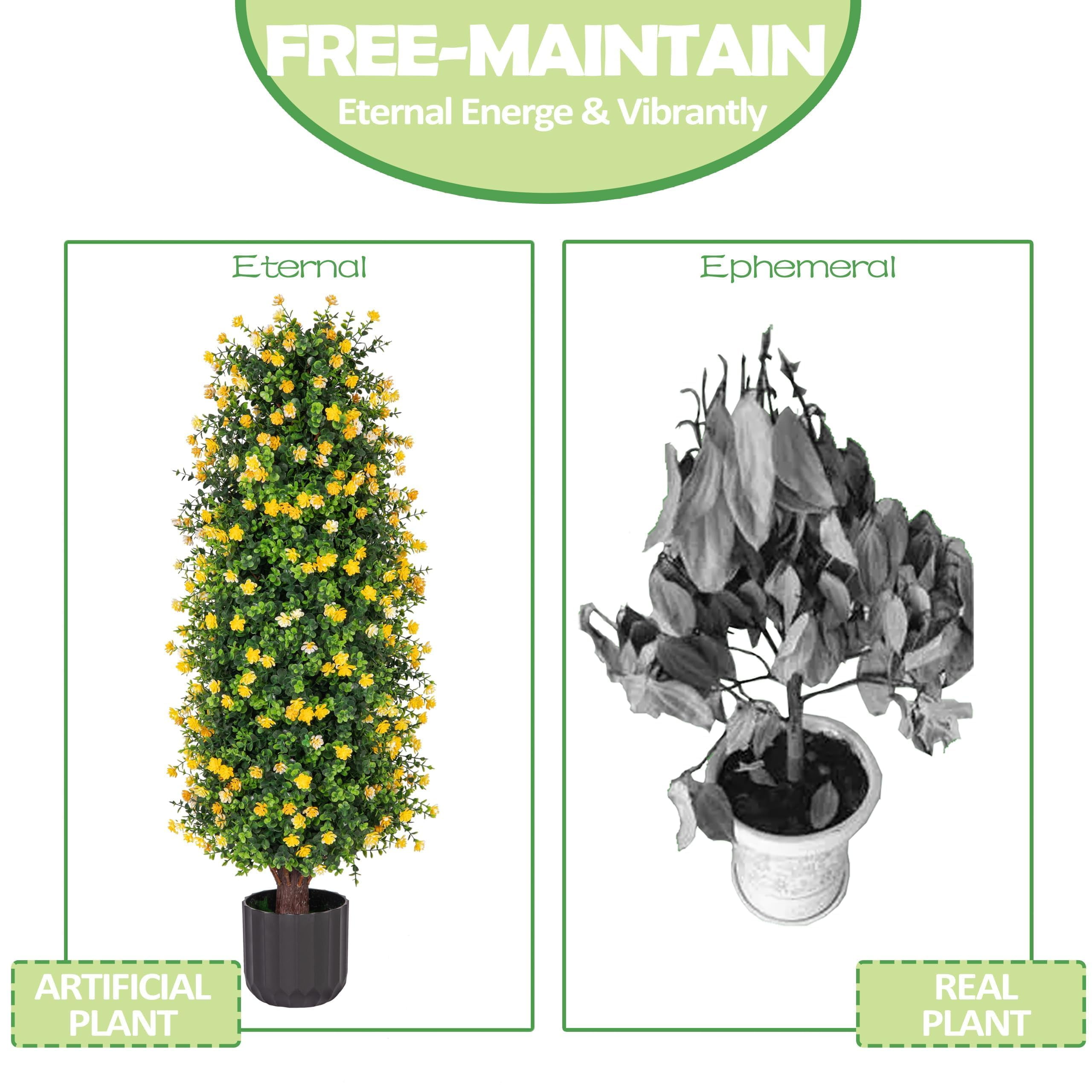 Bibana Artificial Rose Tree 3FT- Fake Floral Plant Tree in Pot- Decorative Topiary Plant - Cement Filled Potted Faux Flower Plant for Home Office Porch Decor Indoor Outdoor(set of 2)