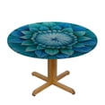 thumbnail image 3 of HAOXIT Teal Flower Round Fitted Tablecloth Small Round Table Cover with Elastic Edge Waterproof Wipeable Circle Outdoor Table Cloths for Party Patio Kitchen Decor Fit Round Table 31-35, 3 of 8