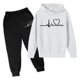 thumbnail image 2 of Ulitacool Outfits For Girls Long Sleeve Tracksuit Unisex Two Piece Fall Winter Hoodie Sweatshirt Sweatpants Set Cute Wear White 18-24 Months, 2 of 3