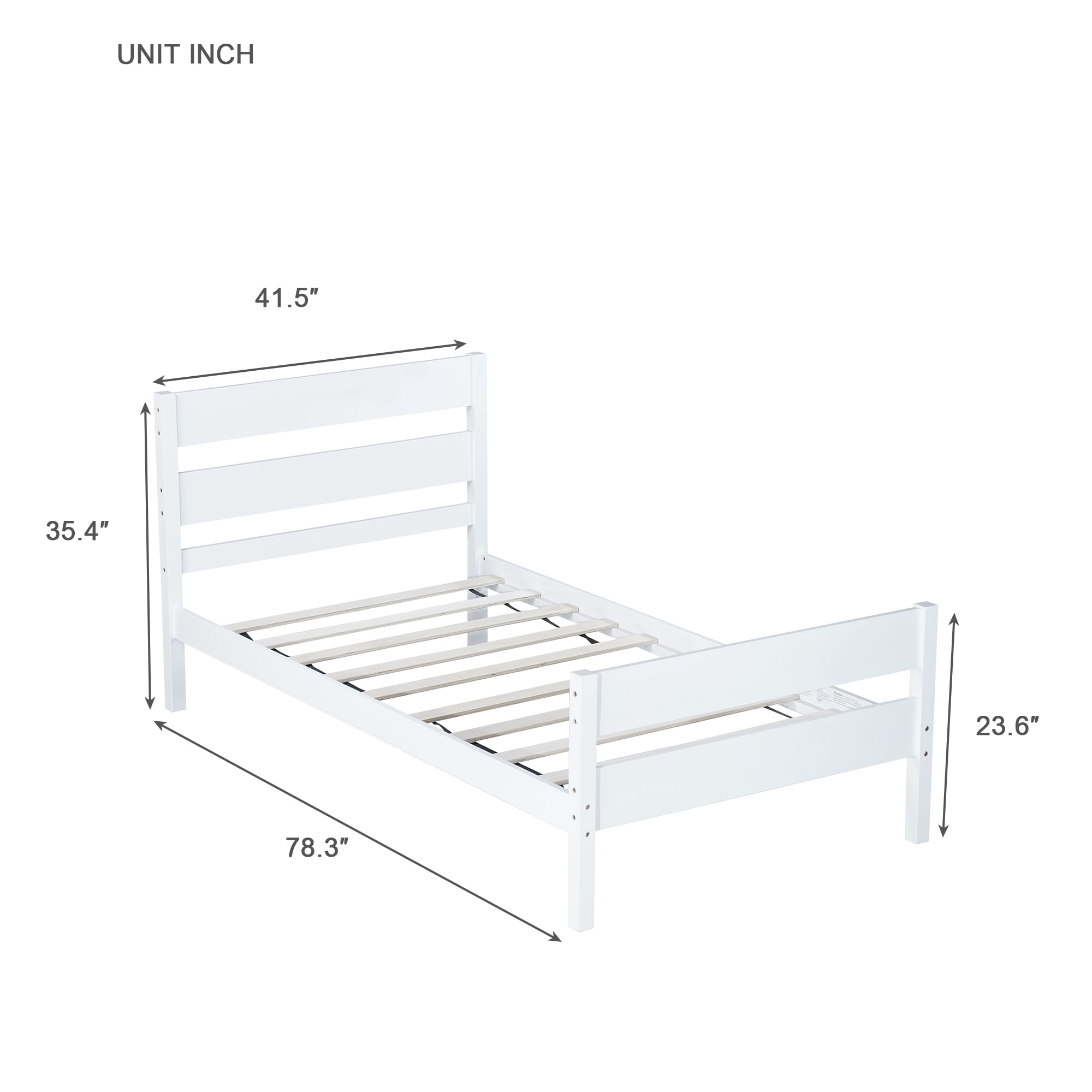 Sailvan Twin Rubber Wood Platform Bed Frame with Headboard and Footboard, Space-Saving Design White