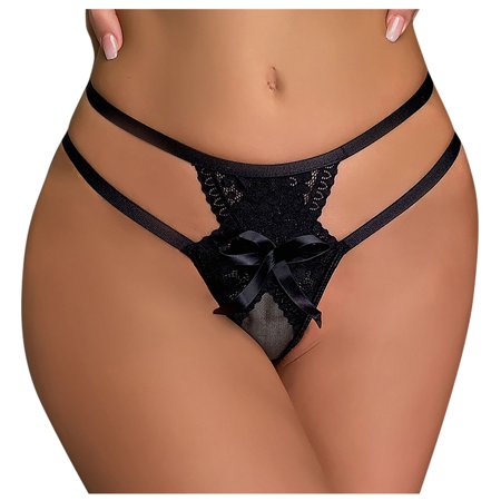 

Kddylitq G String Thongs for Women Hollow Out Briefs Soft Low Rise Strappy Underwear Black L