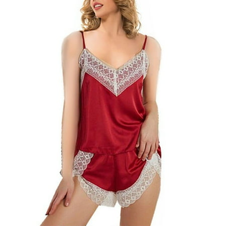 

Women s Pajamas Set Silk Satin Sleepwear Loungewear Cami Shirt Pj Set