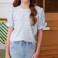 thumbnail image 2 of LIJCC Chemise Boho à Manches Bouffantes pour Filles, Haut de Mode pour Filles, T-shirt à Col Rond Ample à Manches Courtes, 2 of 9