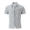thumbnail image 2 of Hawaiian Shirt for Men Short Sleeve Striped Button Down Lapel Top Summer Casual Yarn Dyed Holiday Soft Mens Beach Shirts Light Gray XXL, 2 of 6