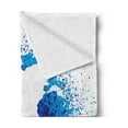 thumbnail image 2 of Grunge Soft Flannel Fleece Throw Blanket, Globe with Ink Splatter Illustration Color Splashes All over World Map Continents, Cozy Plush for Indoor and Outdoor Use, 50" x 60", Blue White, by Ambesonne, 2 of 5