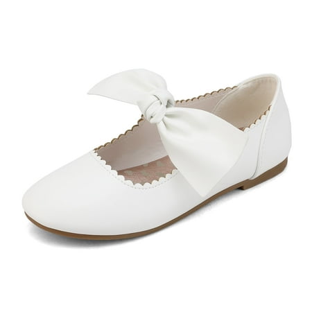 Dream Pairs Girls Ballerina Front Bow Flats Mary Jane Dress Shoes ANGIE-5 WHITE Size 2