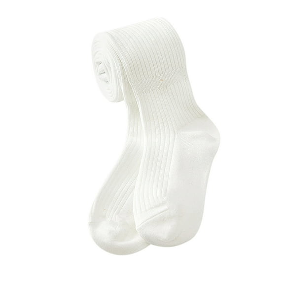 FAOWME Toddler Kids Baby Girls Cotton Leggings Knitted Tights Stretchy Basic Full Length Pants Pantyhose For Spring Autumn Stocking White 6-12 Months