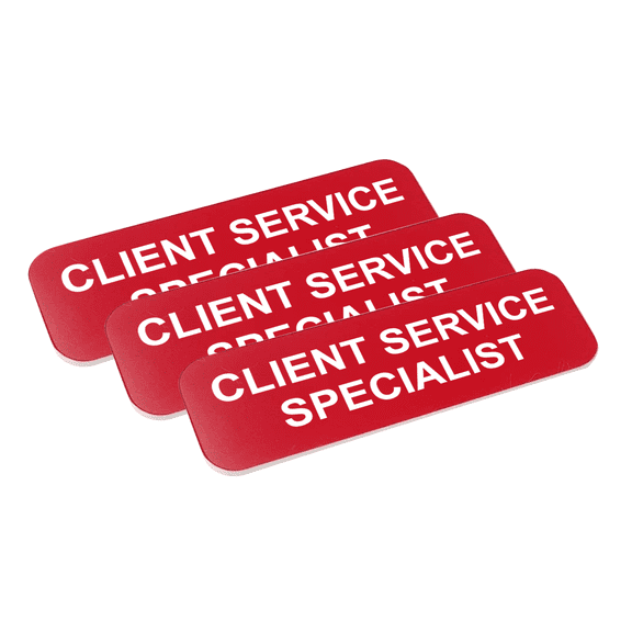 Client Service Specialist 1 x 3" Name Tag/Badge, Red, (3 Pack)