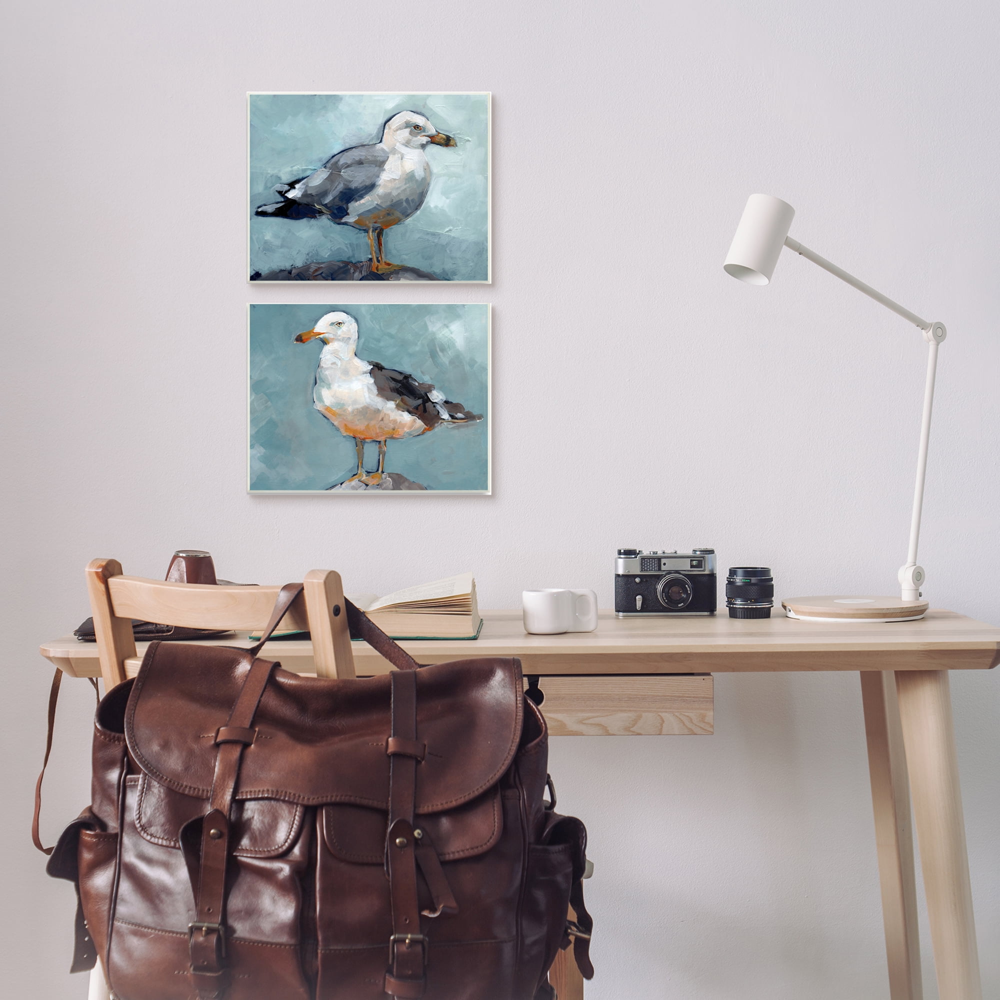 Stupell Industries Seagull Stance Nautical Bird Portrait Blue Grey Wall Plaque, 10 x 15