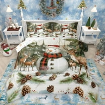 Homewish Xmas Snowman Deer Bedding Comforter Set 2pcs for Children Boys Girls,Merry Christmas Twin Comforter Sets Microfiber,Happy New Year Breathable Bedding Set,Microfiber Bedroom Decor,Reversible
