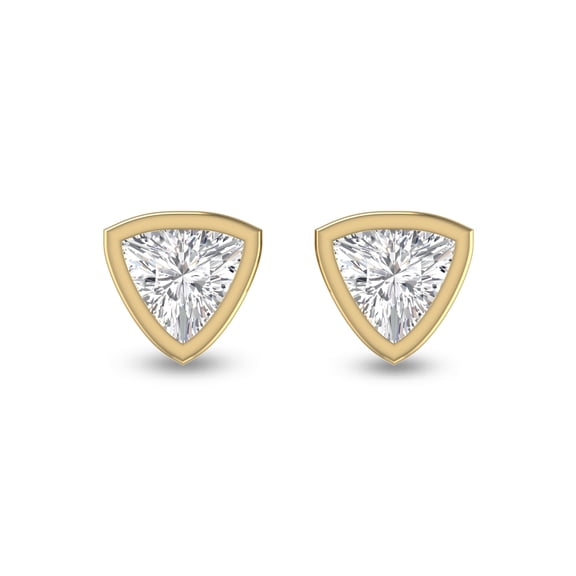 SZUL Women's Lab Grown 1/2 Carat Trillion Shaped Bezel Set Solitaire Diamond Earrings in 14K Yellow Gold