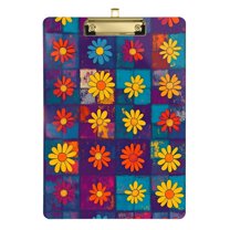 FORMRS Acrylic Clipboard with Low Profile Clip Standard A4 Letter Size, 12.5" x 9", Colorful Checkered Daisy