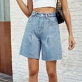 thumbnail image 5 of Pxkloy Shorts for Women Denim High Waist Tummy Control Denim Shorts Adjustable Button Plain Half Shorts Casual Fashion Pockets Shorts Light Blue,L, 5 of 8