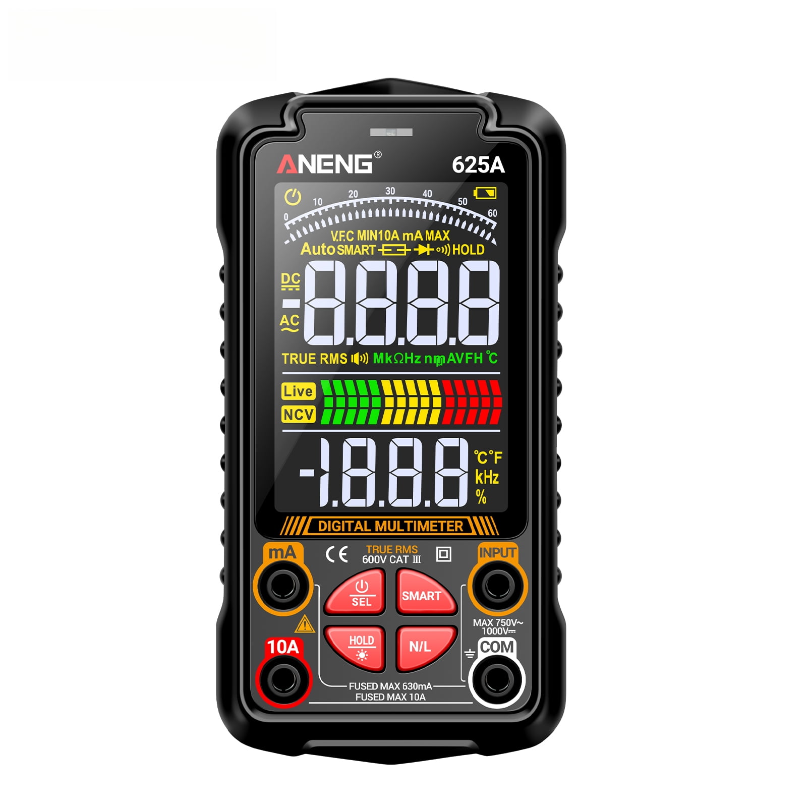 625A Intelligent Digital Multimeter - Rechargeable 6000 Count Multi-Function Tester for Electricians & DIY Maintenance | Auto Power-Off, Data Hold