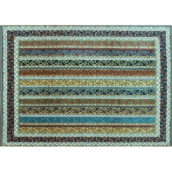 Ahgly Company Indoor Rectangle Abstract Light Blue Contemporary Area Rugs, 2' x 4'