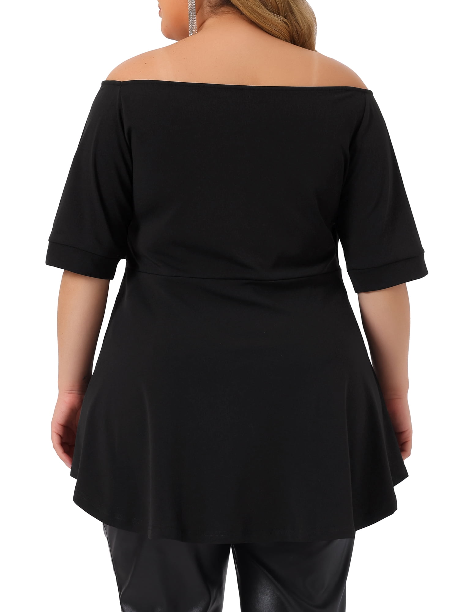 Unique Bargains Women's Plus Size Blouse V Neck Faux Wrap Short Sleeve Peplum Top Blouses Black 2X