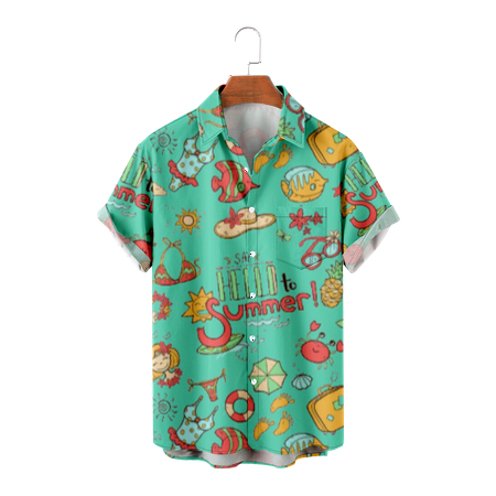

MLFU Unisex Hawaiian Shirts Short Sleeve Slim-Fit Breast Pocket Tees Vacation Clothing Size 100-170/XXS-8XL