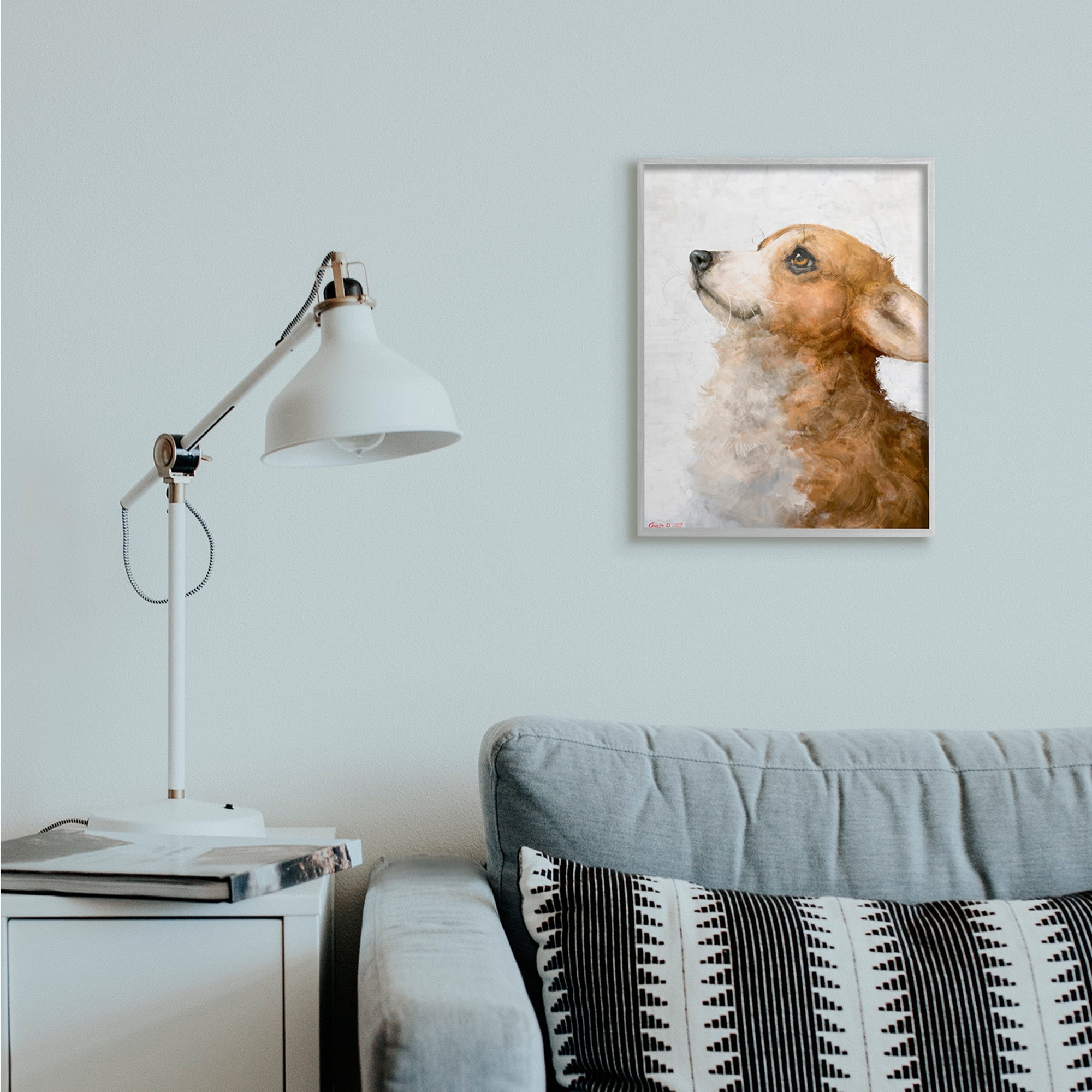 Stupell Industries Adorable Corgi Puppy Portrait Pet Dog Watercolor Grey Framed, 16 x 20, Design by George Dyachenko