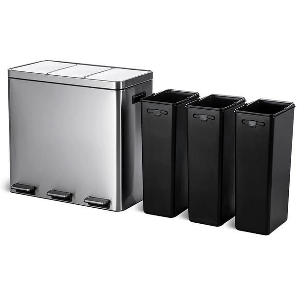 Home Zone Living 16 gal Kitchen Garbage Can,3 Compartments,Stainless ...