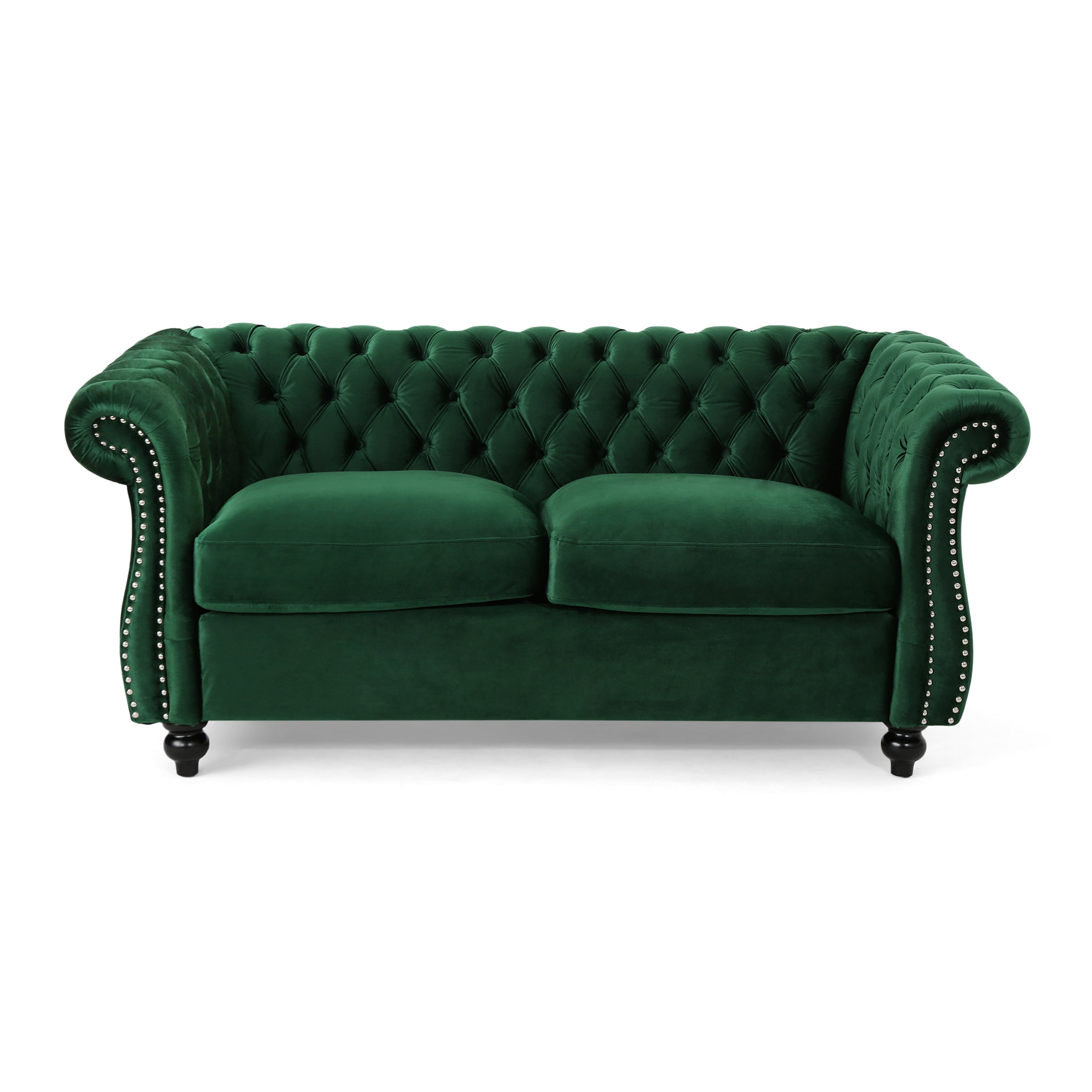 GDF Studio Karen Traditional Chesterfield New Velvet Loveseat Sofa, Emerald and Espresso