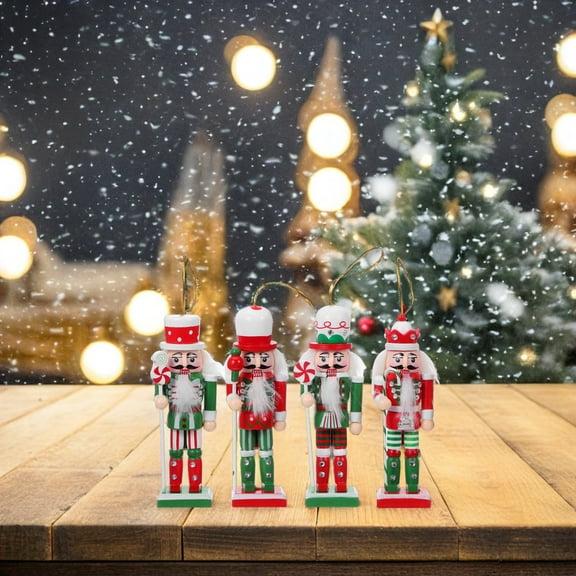 HAMPPLIES 4Pcs Nutcracker Decorations Wooden Mini for Christmas and Holiday Festivity