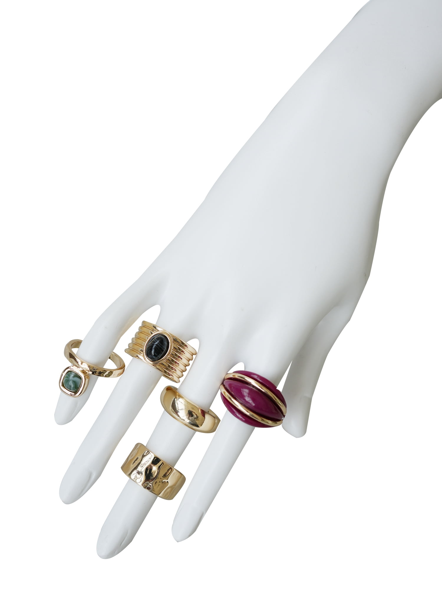 Time and Tru Women’s Resin and Metal Ring Set, 5-Piece, Gold-Tone