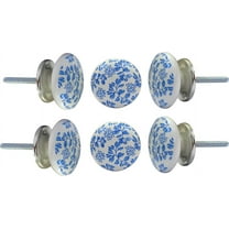 Perilla Home Set of 6 Ceramic Blue Shabby Knobs Decorative Printed Knobs for Home Kitchen Cabinet Hardware Cupboard Glass Door Dresser Wardrobe and Drawer Pulls