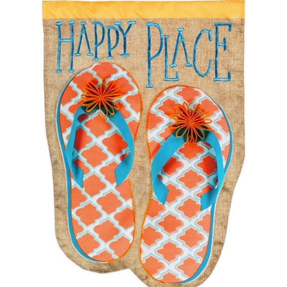 Evergreen Linen House Flag - Happy Place Flip Flops