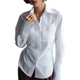 thumbnail image 2 of Women's Button Down Shirts Long Sleeve Dress Shirts Collared Work Office Solid Blouses Corset Tops White M, 2 of 10