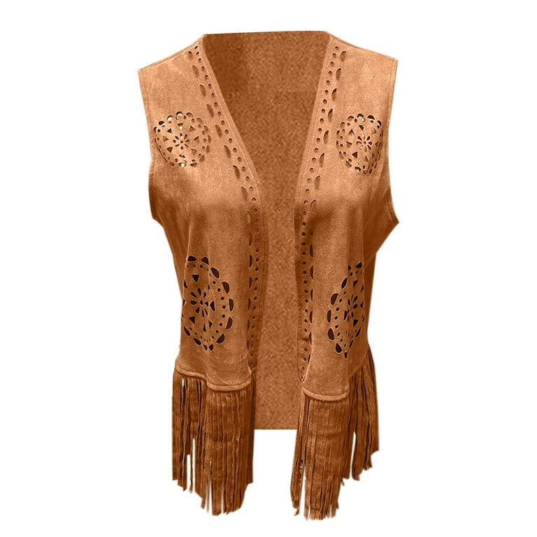Tittly fringe vest western vest women hippie vest brown fringe