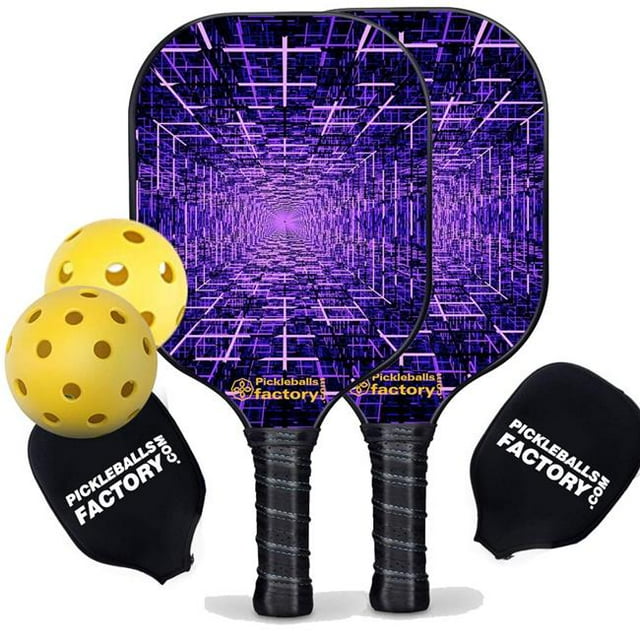 Pickleball Factory PB00034-3-G Best Pickleball Set - Data Grid Pickleball Paddles, Pickleball Paddle & Ball Set, Glassfiber Graphite