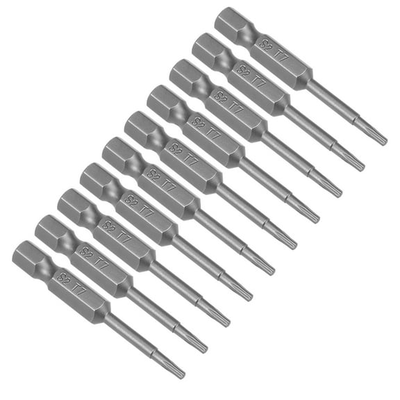 10pcs 50mm 1/4" Hex Shank T7 Magnetic Torx Head Screwdriver Bits S2
