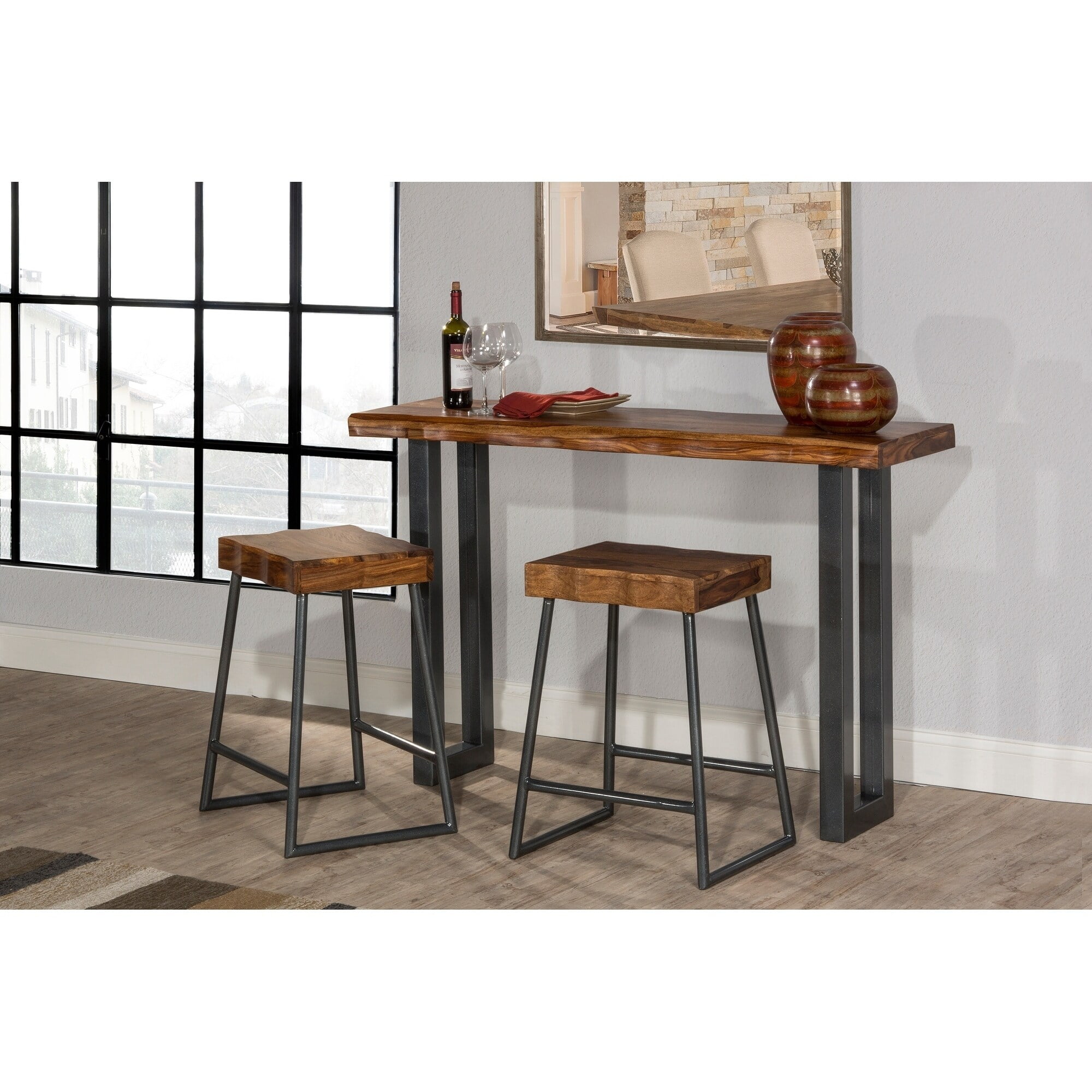 Hilale Furniture Emerson Sofa Table Pub With Set Of 2 Counter Stools