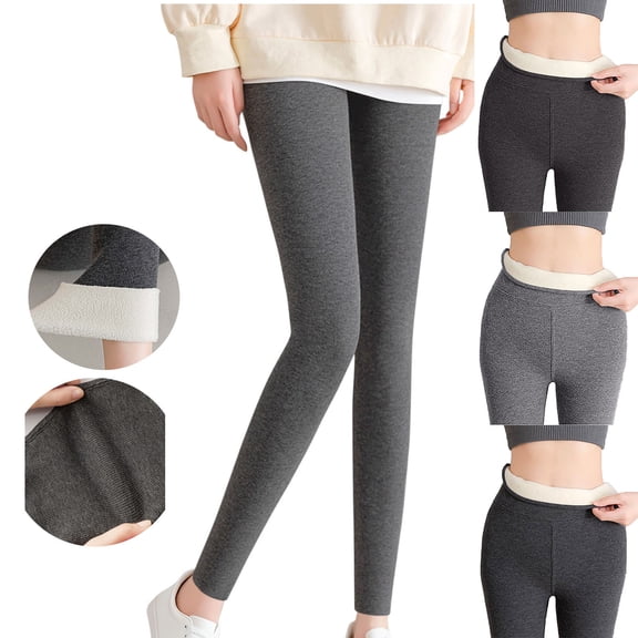 Oksale Dressy Fleece Lined Leggings Women Winter Warm Ribbed Leggings Tummy Control High Waisted Ankle Trousers Soft Cozy Tight Pants Gray M