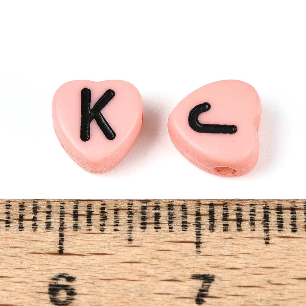 Opaque Acrylic Enamel Beads Horizontal Hole Heart with Mixed Black Letters Pink 7x7x4mm Hole: 1.5mm 3600pcs/500g diy