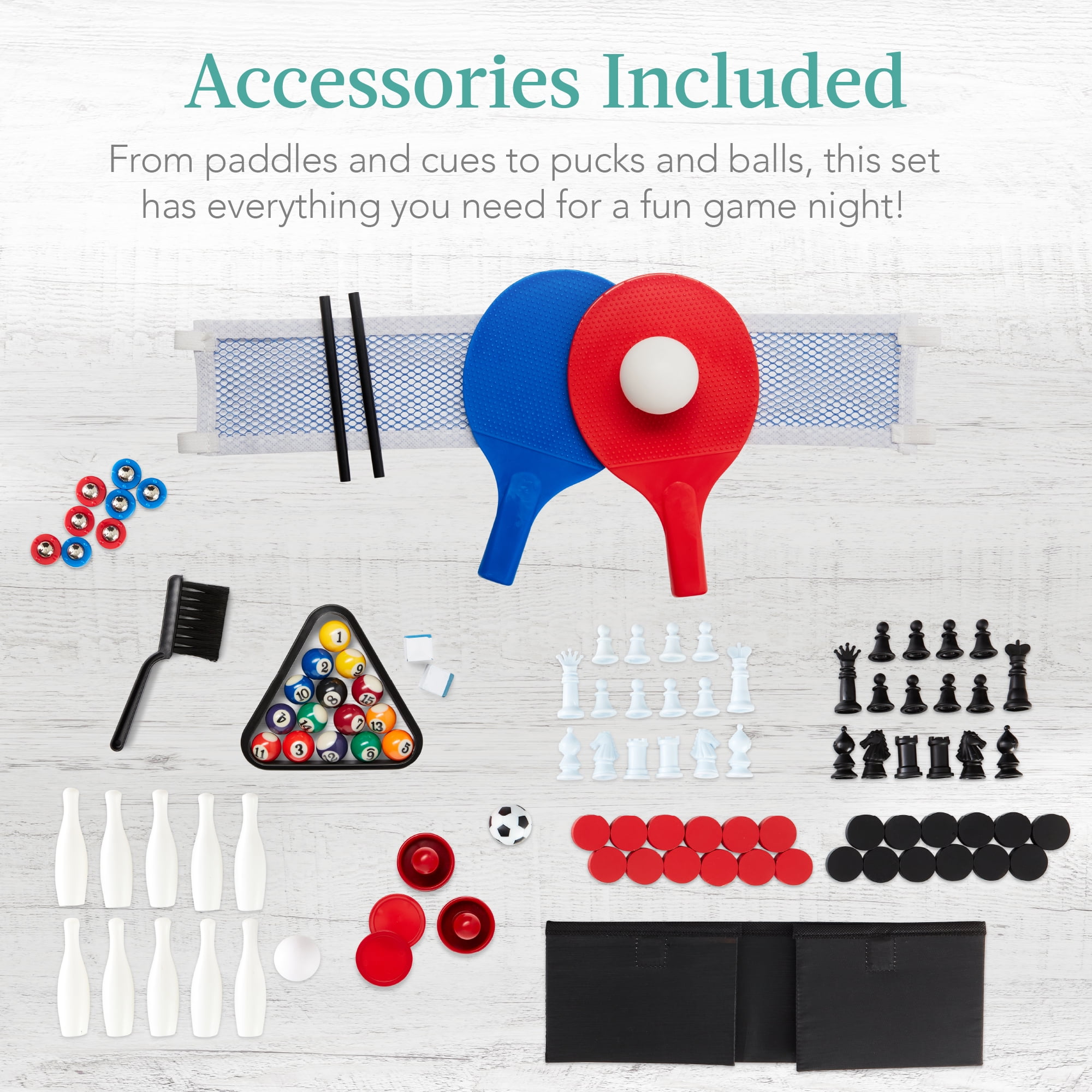 Best Choice Products 11-in-1 Kids Combo Game Set w/ Ping Pong, Foosball, Air Hockey, 5 Accessory Bags - Dark Wood