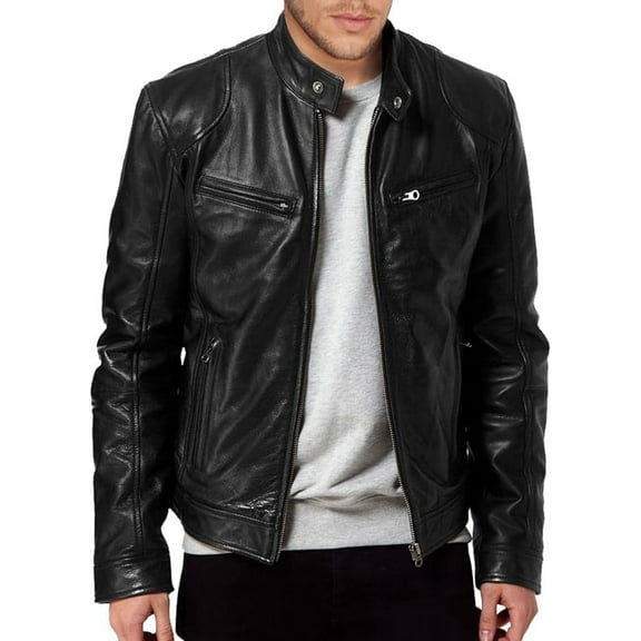 New Men's Genuine Lambskin Leather Slim Fit Biker Motorcycle Jacket For Men A087