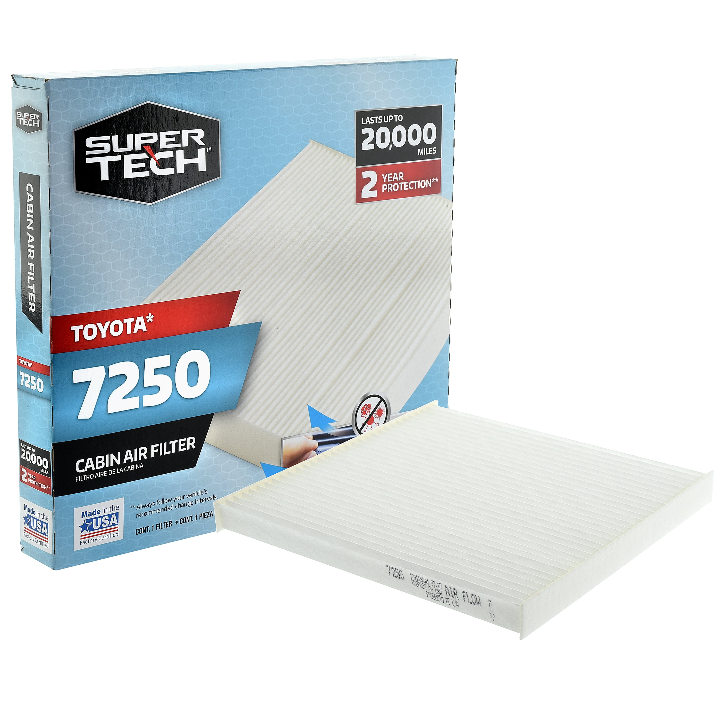 SuperTech Cabin Air Filter 7250, Replacement Air/Dust Filter for Toyota