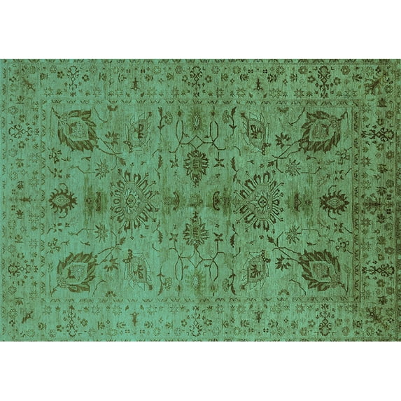 Ahgly Company Machine Washable Indoor Rectangle Oriental Turquoise Blue Industrial Area Rugs, 8' x 10'