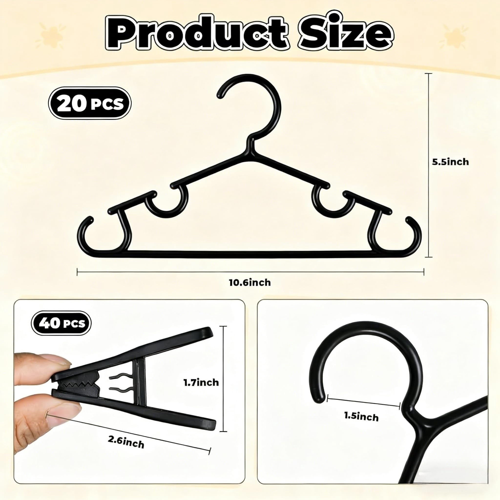 Plastic Clothes Hangers Black 60 Pack Children's Closet Organization