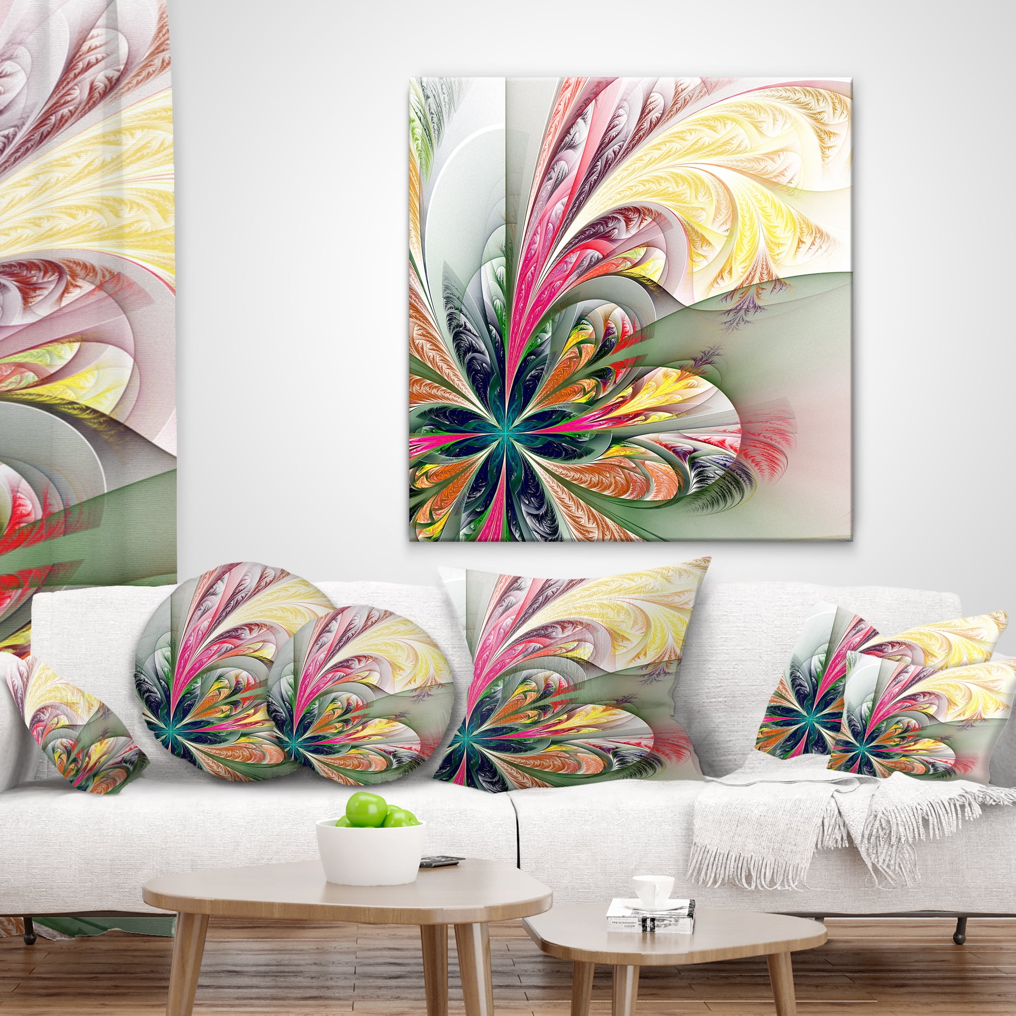 Designart Multicolor Fractal Tracery - Floral Throw Pillow - 16x16