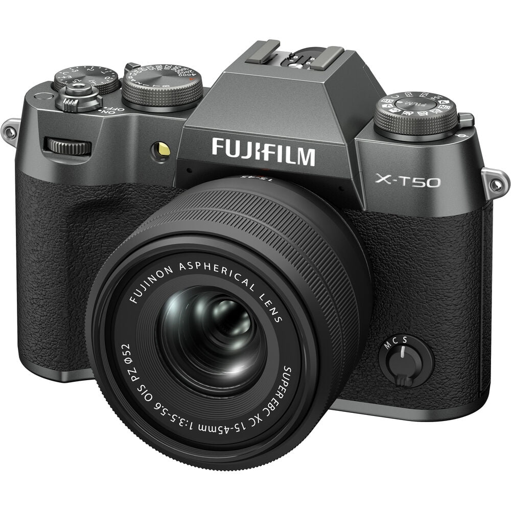 Fujifilm X-T50 Mirrorless Digital Camera XC15-45mmF3.5-5.6 OIS PZ Lens Bundle Kit With 64GB Memory Card + Mc Pro Filter Kit + Camara Bag + More Accessories - Charcoal Silver
