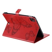 Case for iPad Pro 12.9 2021 5th/4th/3rd Generation,Slim Fit Folio Flip PU Leather Butterfly Embossed Smart Stand Cover Auto Wake/Sleep Shockproof Protection TPU Back Cover, Red