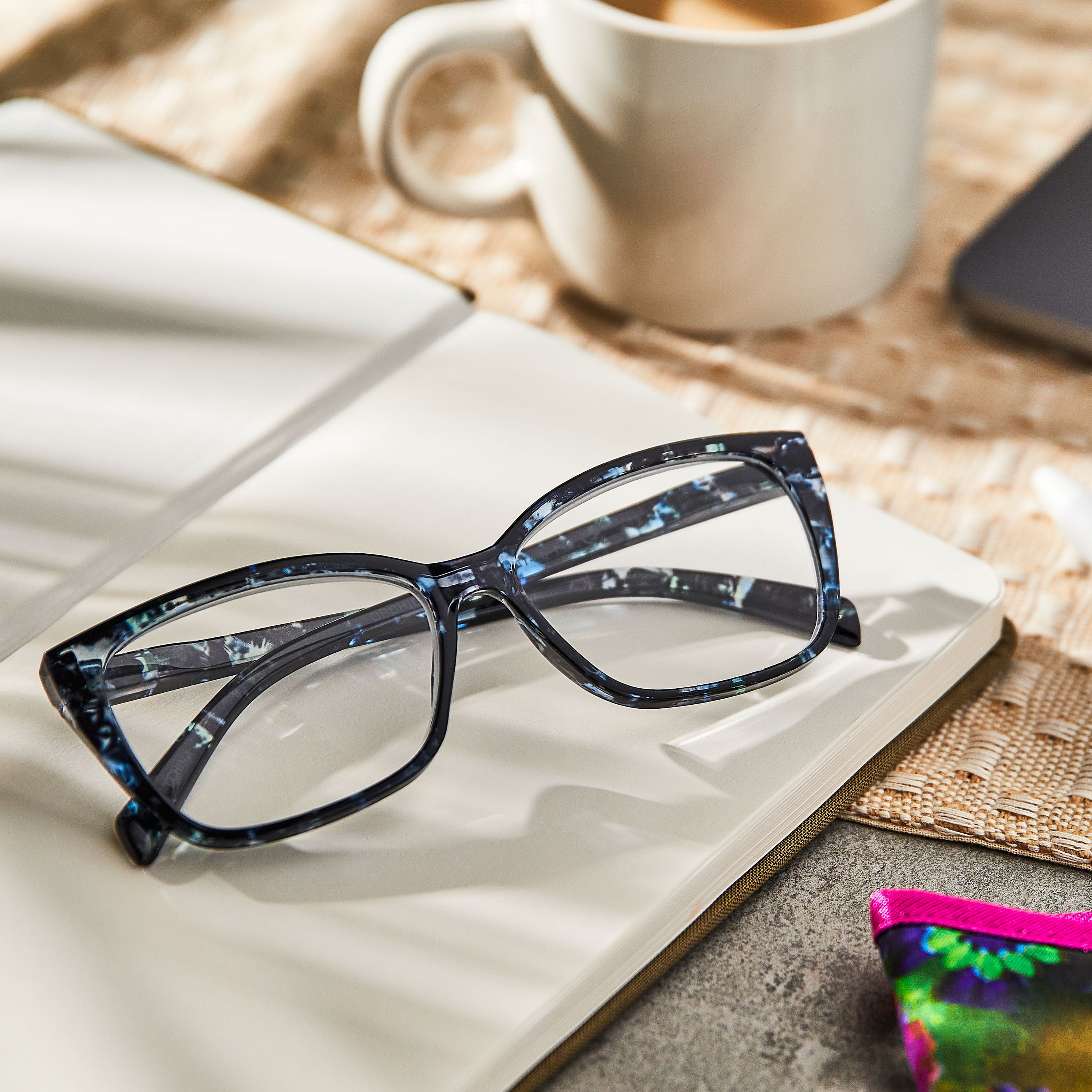 Equate Women's Orchid Cateye Reading Glasses with Case, Blue Purple Tortoise, +1.50