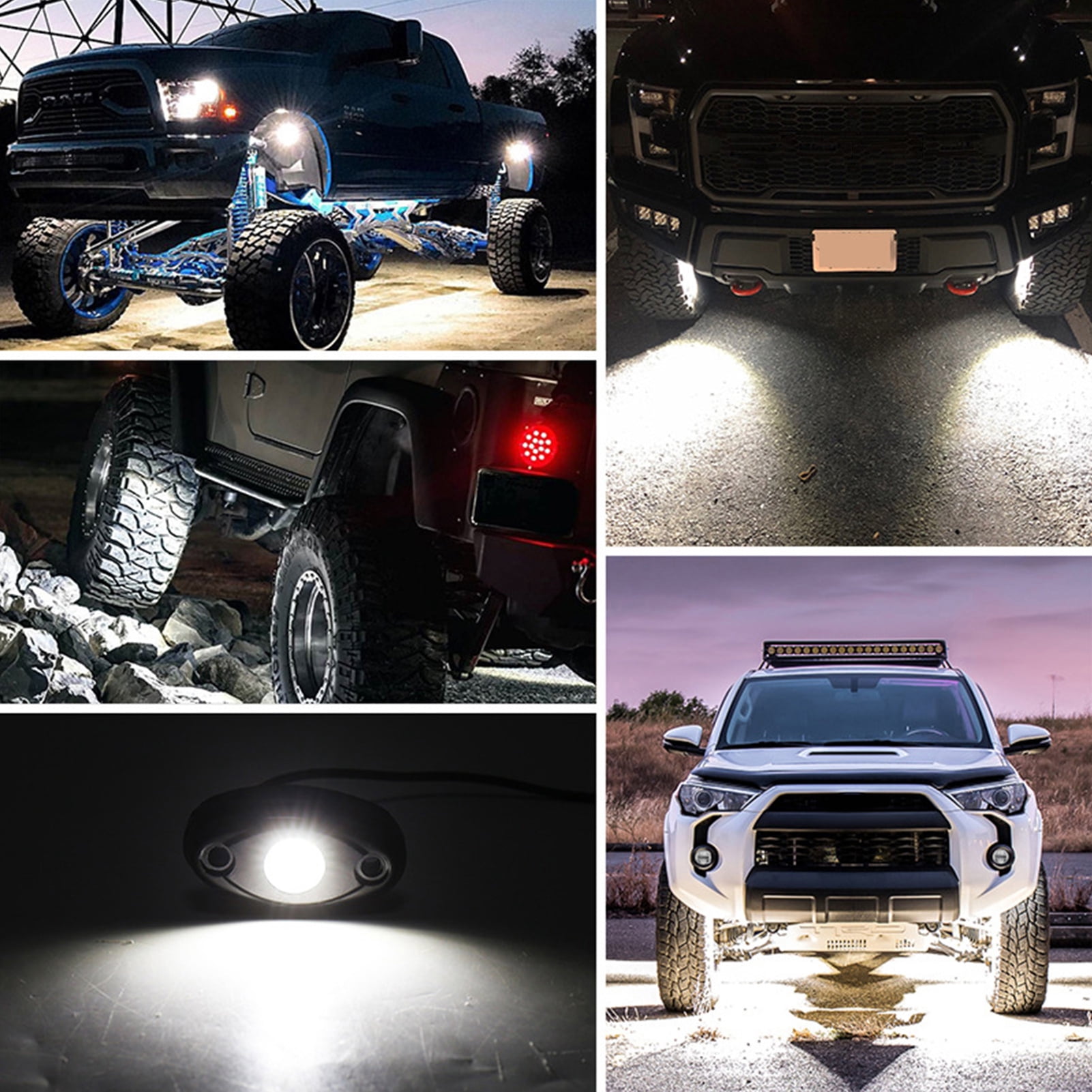 YAHHU 8 Packs LED Rock Lights for Trucks IP67 Waterproof Under Body Wheel Well Exterior Interior Glow Lamp for Car Pickups Motorcycle Boat White Chassis Ambient Lighting Kit